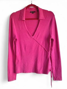 BCBGMaxAzria Hot Pink V Neck Faux Wrap Sweater Size M